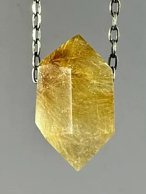 Gold Rutile Quartz Crystal with Hematite  inclusion Necklace