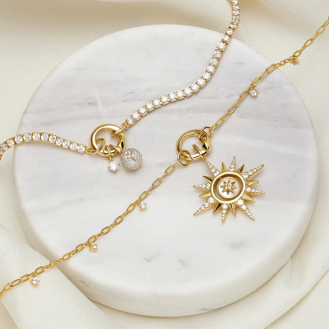 Gold Sparkle Chain Charm Connector Necklace