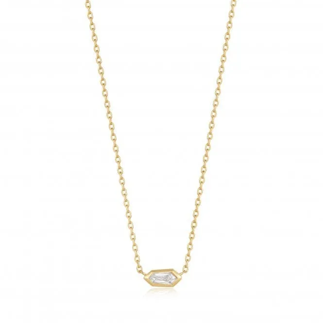 Gold Sparkle Emblem Chain Necklace N041-01G-W