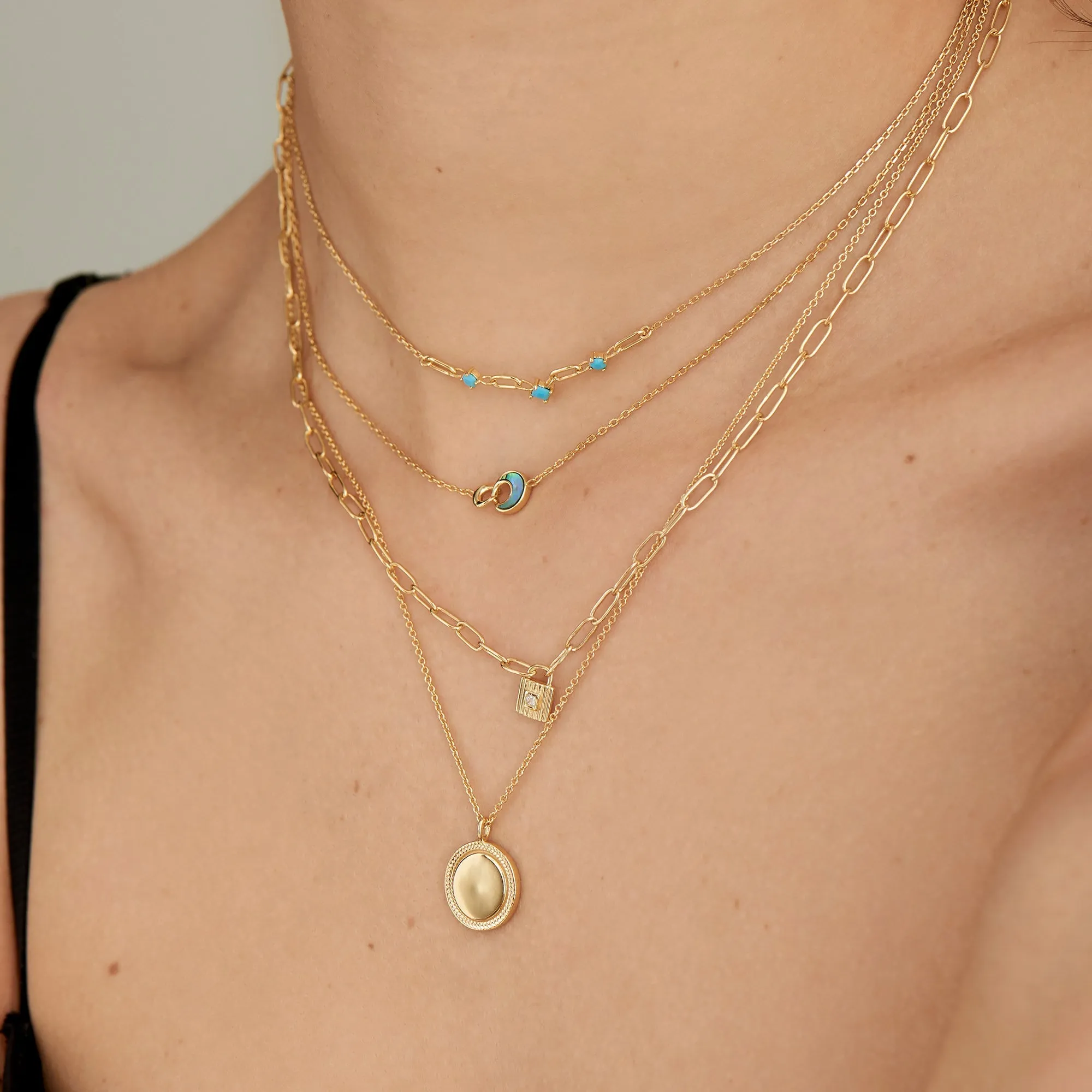 Gold Tidal Abalone Crescent Link Necklace