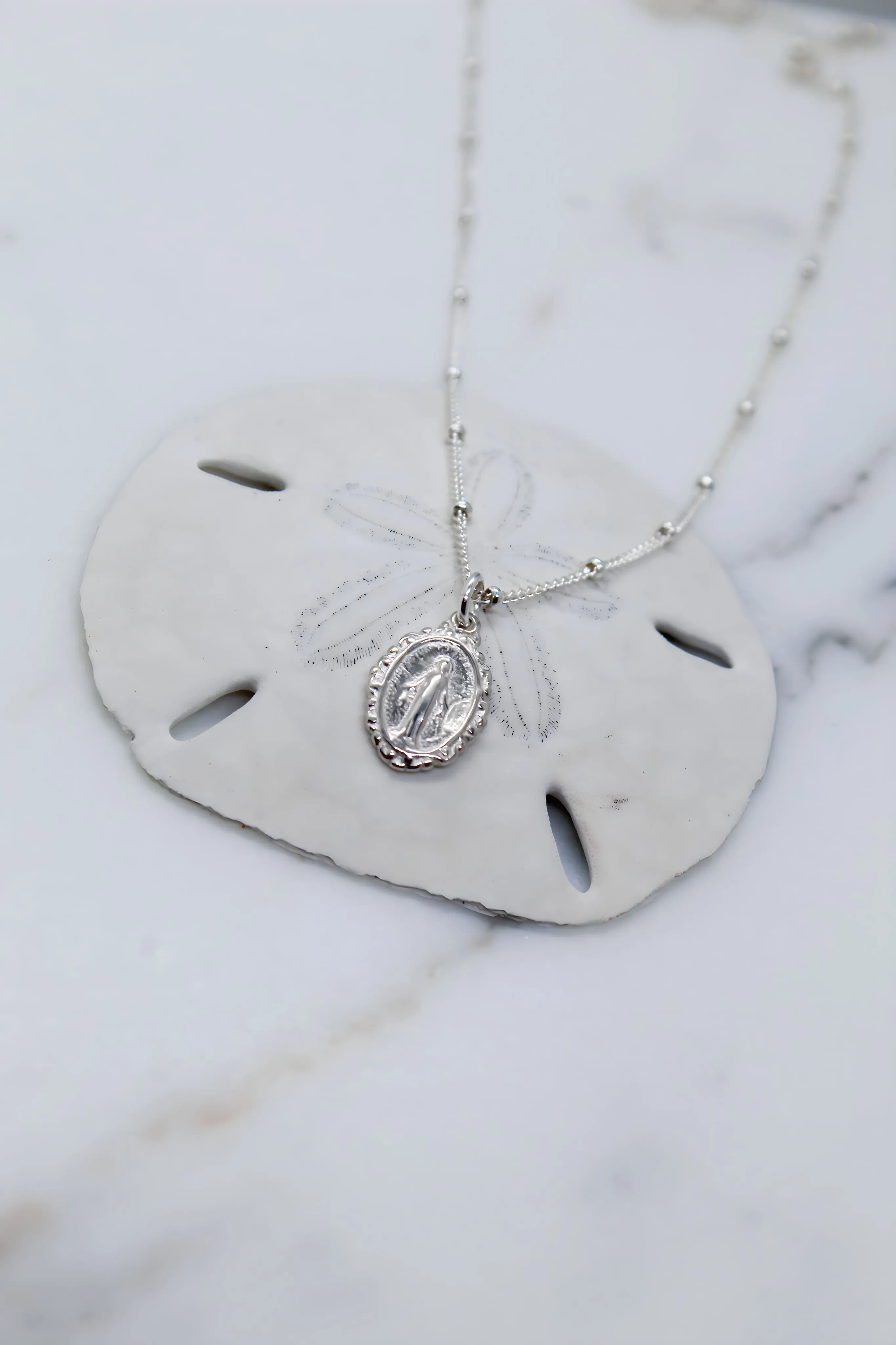 Intricate Miraculous medal necklace-Silver