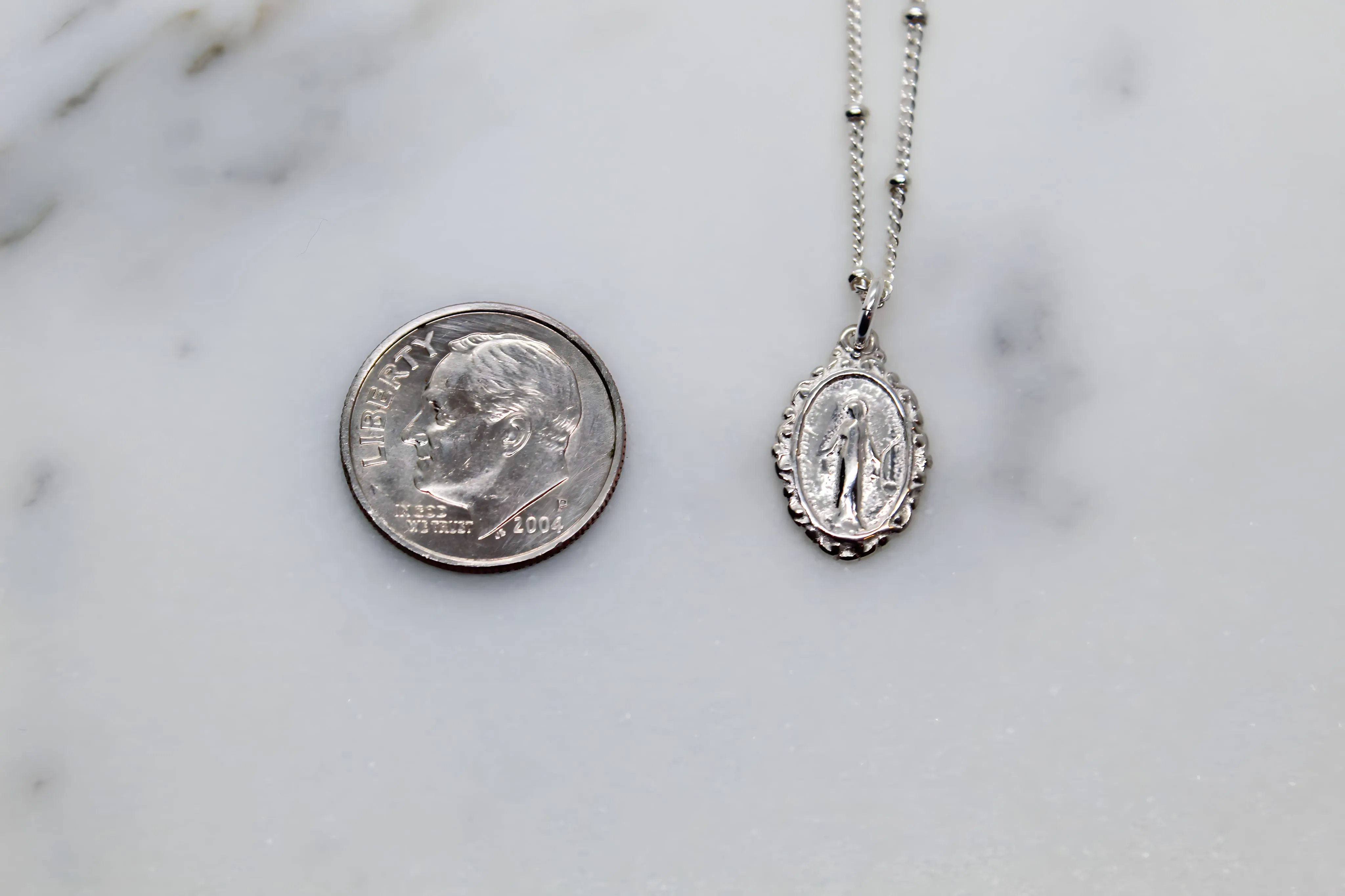 Intricate Miraculous medal necklace-Silver