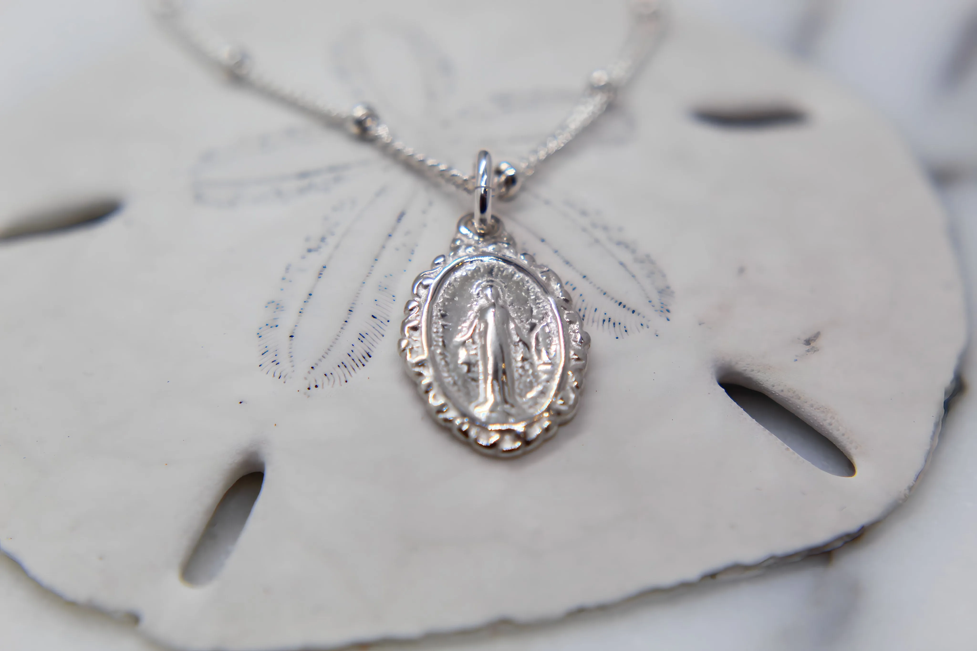 Intricate Miraculous medal necklace-Silver