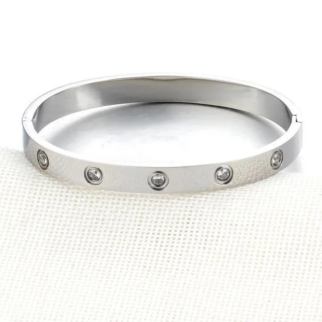 Love Crystal Screw Bracelets Stainless Steel Bangle US Fast shipping