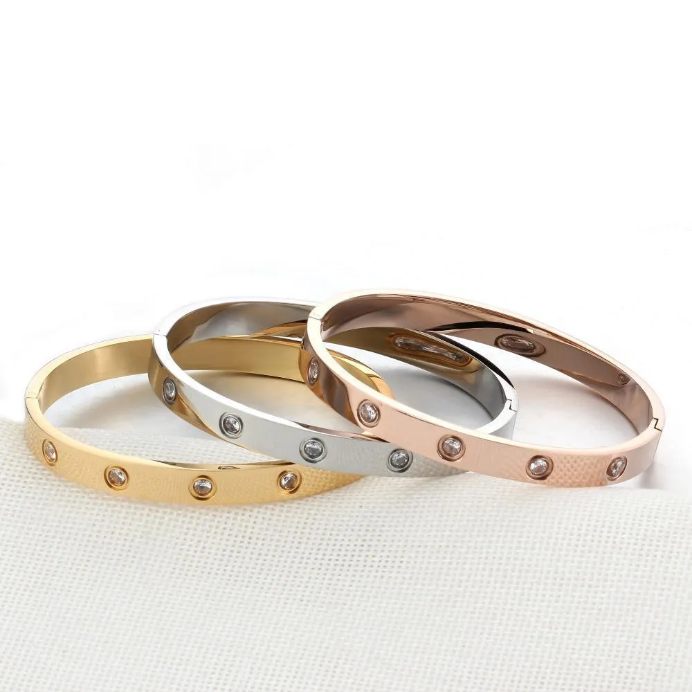 Love Crystal Screw Bracelets Stainless Steel Bangle US Fast shipping