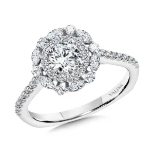 Marquise-Accented Double Halo Diamond Engagement Ring