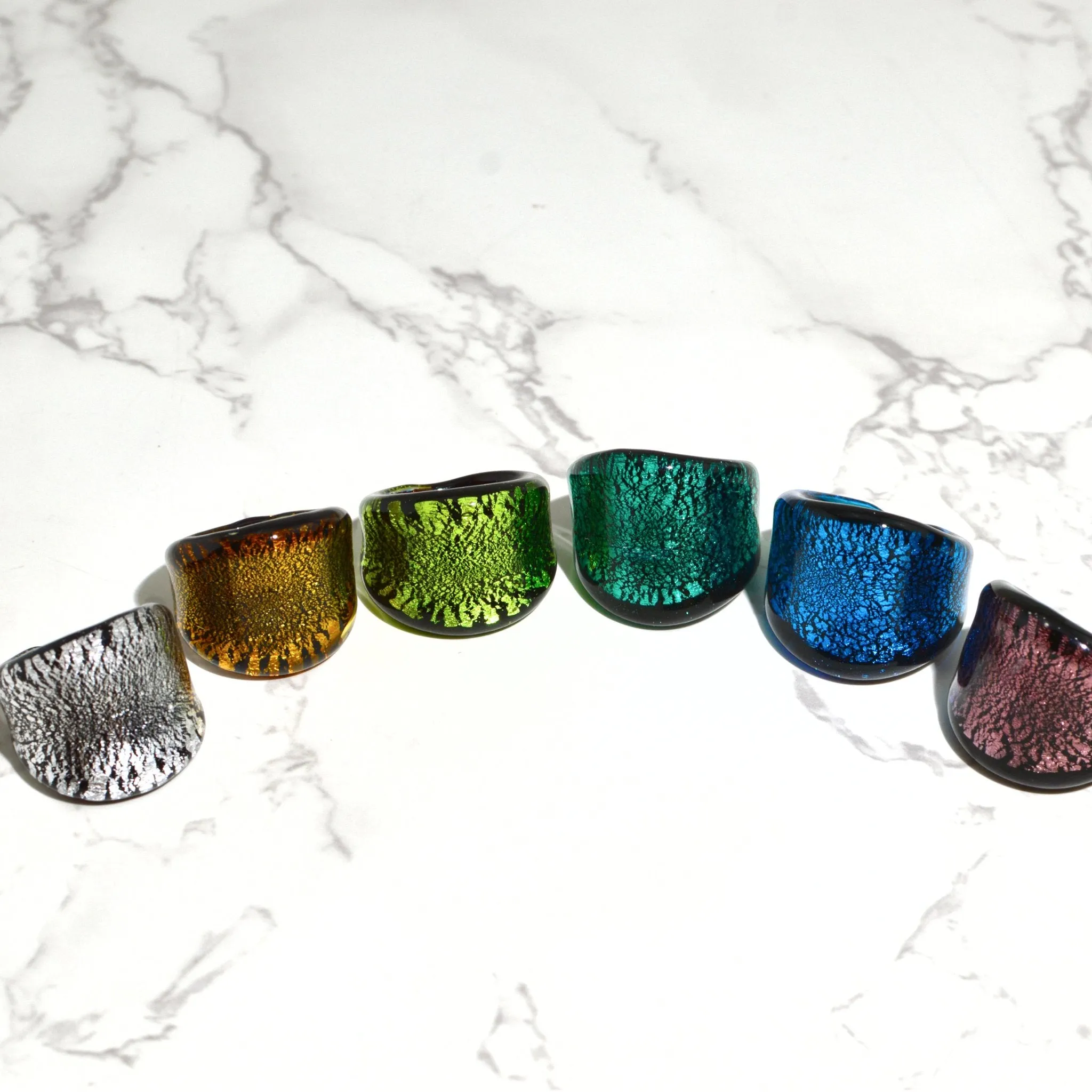 Murano Glass Mistero Statement Rings, Made in Italy