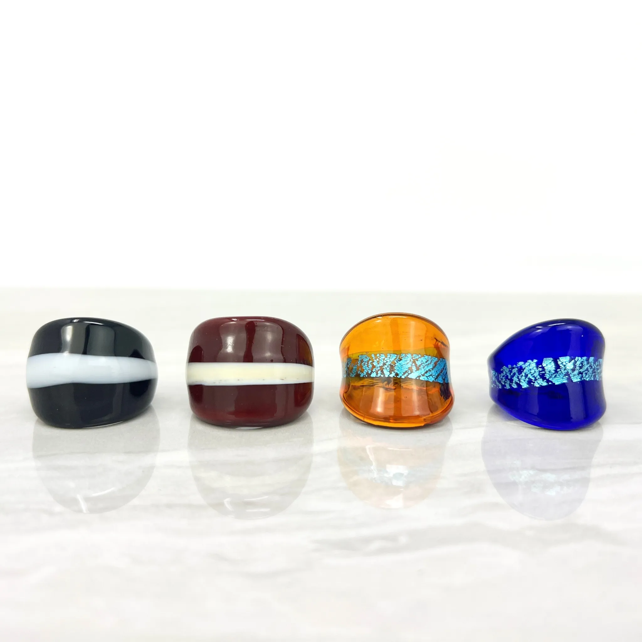 Murano Glass Stripe Statement Rings, Made in Italy