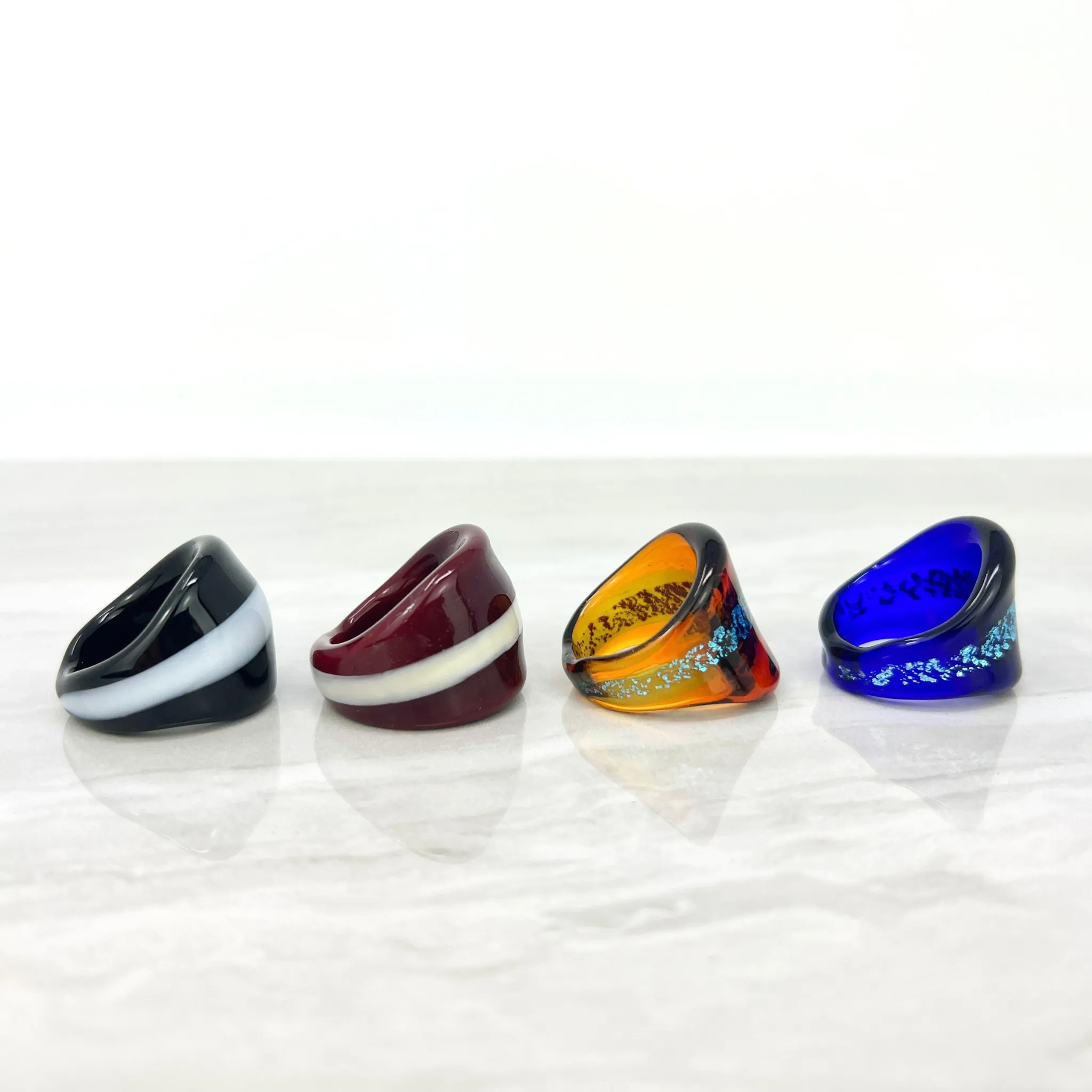 Murano Glass Stripe Statement Rings, Made in Italy