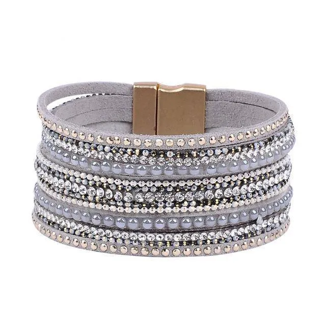 natural crystal bracelet luxury exclusive design genuine leather statement bangles for women with magic closure jewelry