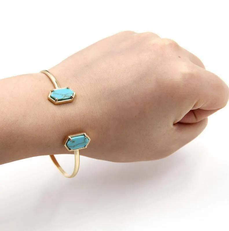 New Cute Oval Quartz Copper Bangles White and Blue green Stone Resin Druzy Cuff Bangles for Women