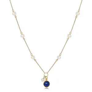 Nova fine chain necklace with cultured freshwater pearls & lapis lazuli drop