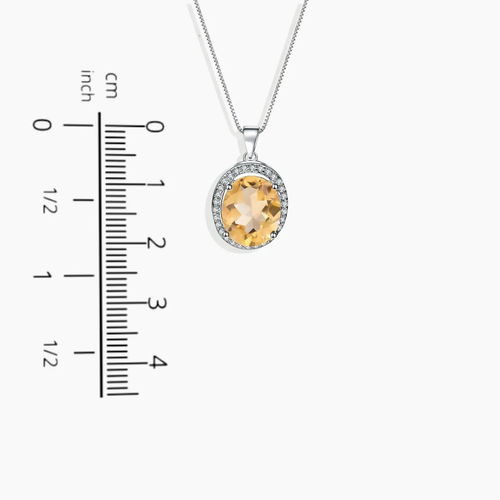 Oval Shape Citrine Necklace with Halo in Silver - November Birthstone