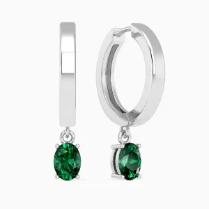 Oval Shape Emerald Round Hoop Drop Earrings in Silver - Irosk Australia ®