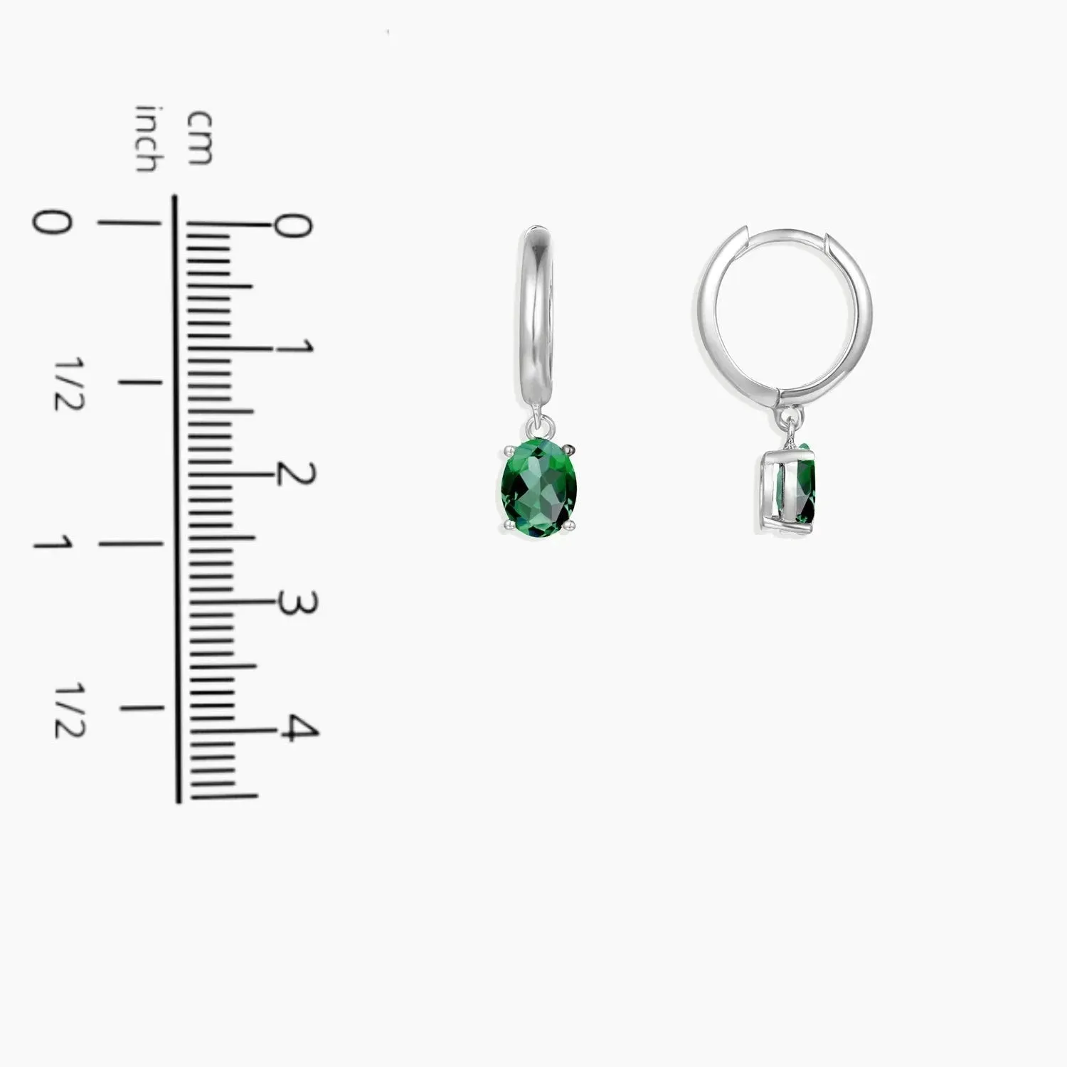 Oval Shape Emerald Round Hoop Drop Earrings in Silver - Irosk Australia ®