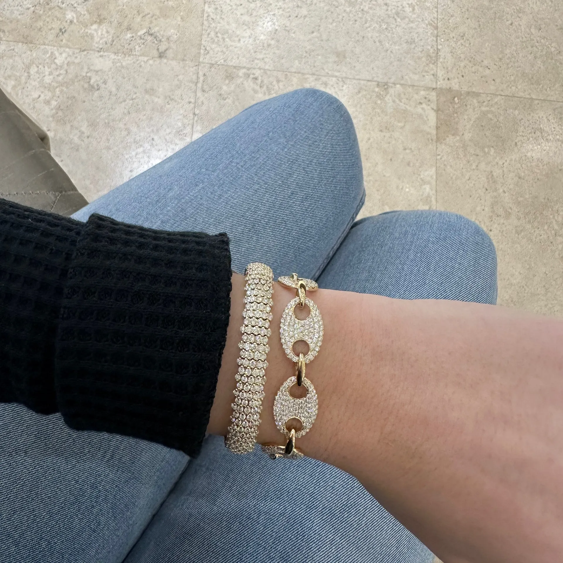 Pave Diamond Puffed Mariner Link Bracelet