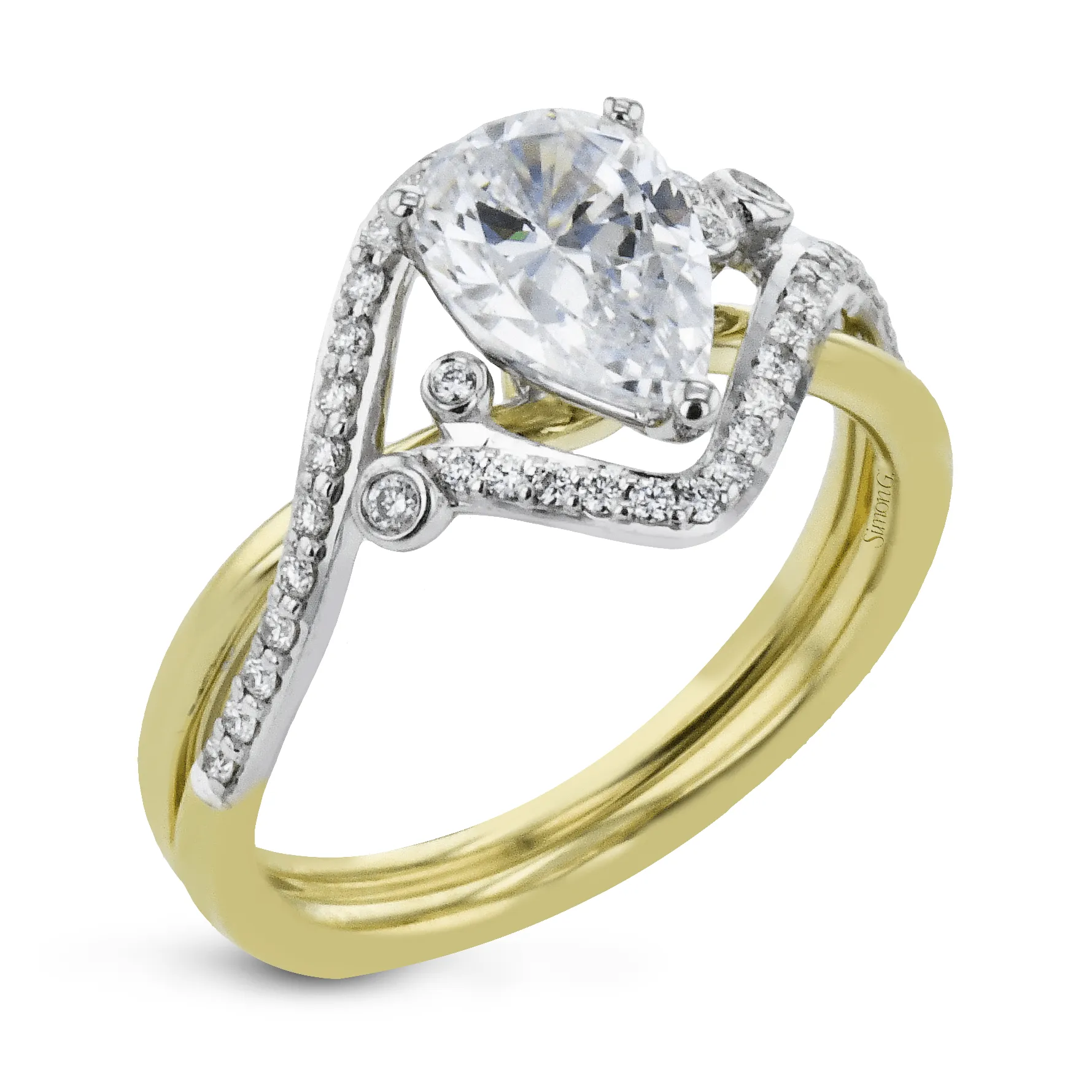 Pear-Cut Criss-Cross Engagement Ring In 18k Gold With Diamonds