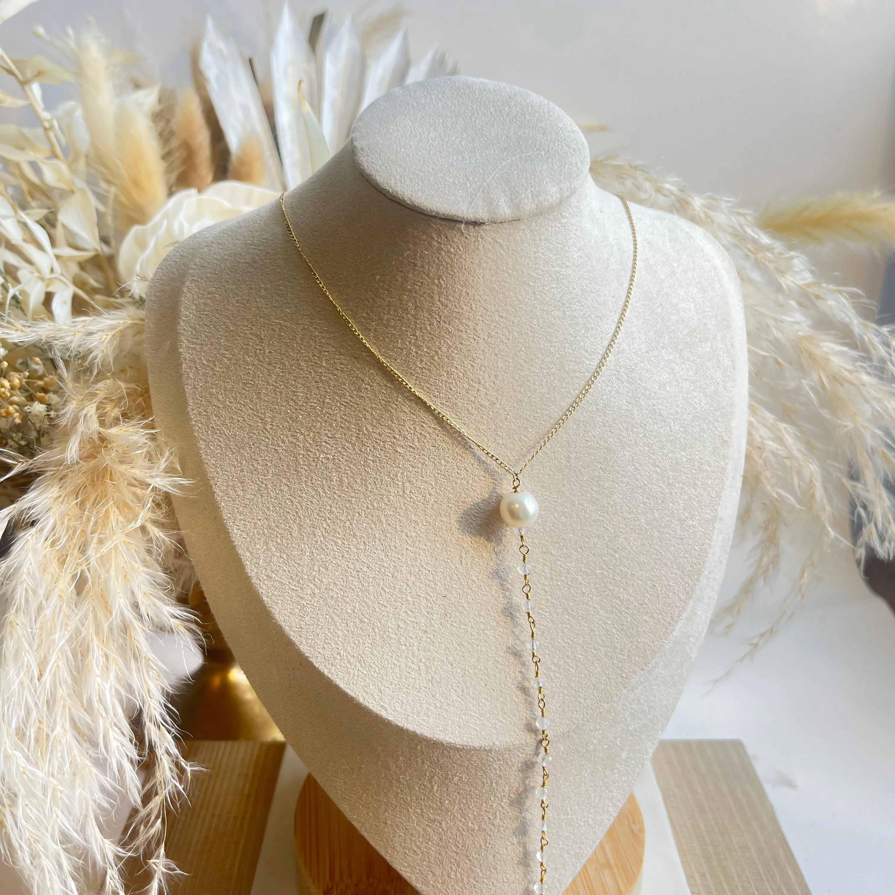 Pearl   Crystal 'Y' Necklace