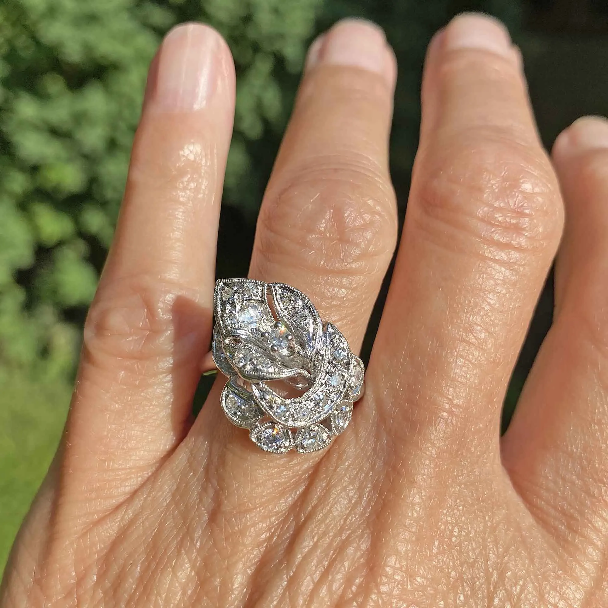 Platinum Calla Lily Diamond Cluster Ring