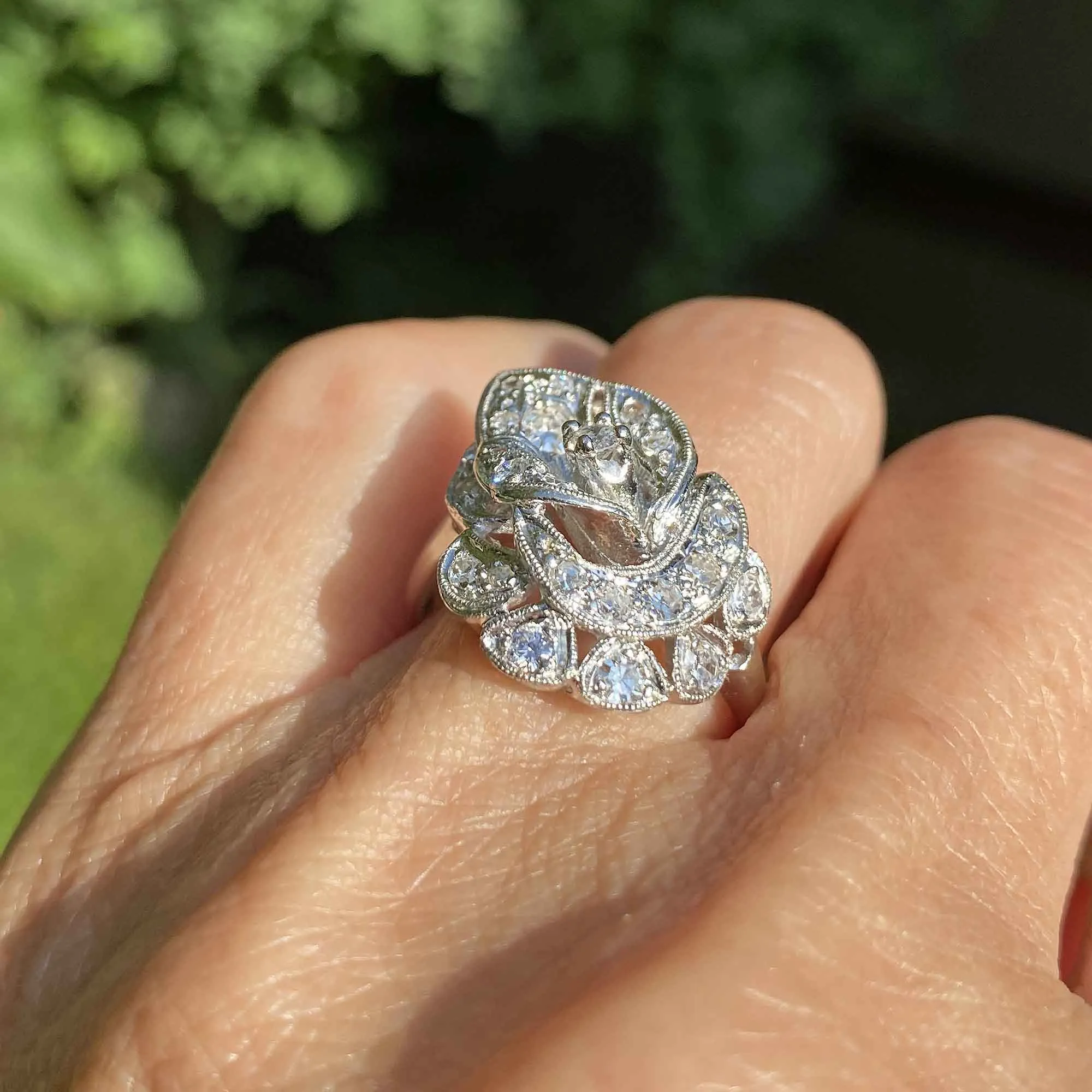 Platinum Calla Lily Diamond Cluster Ring