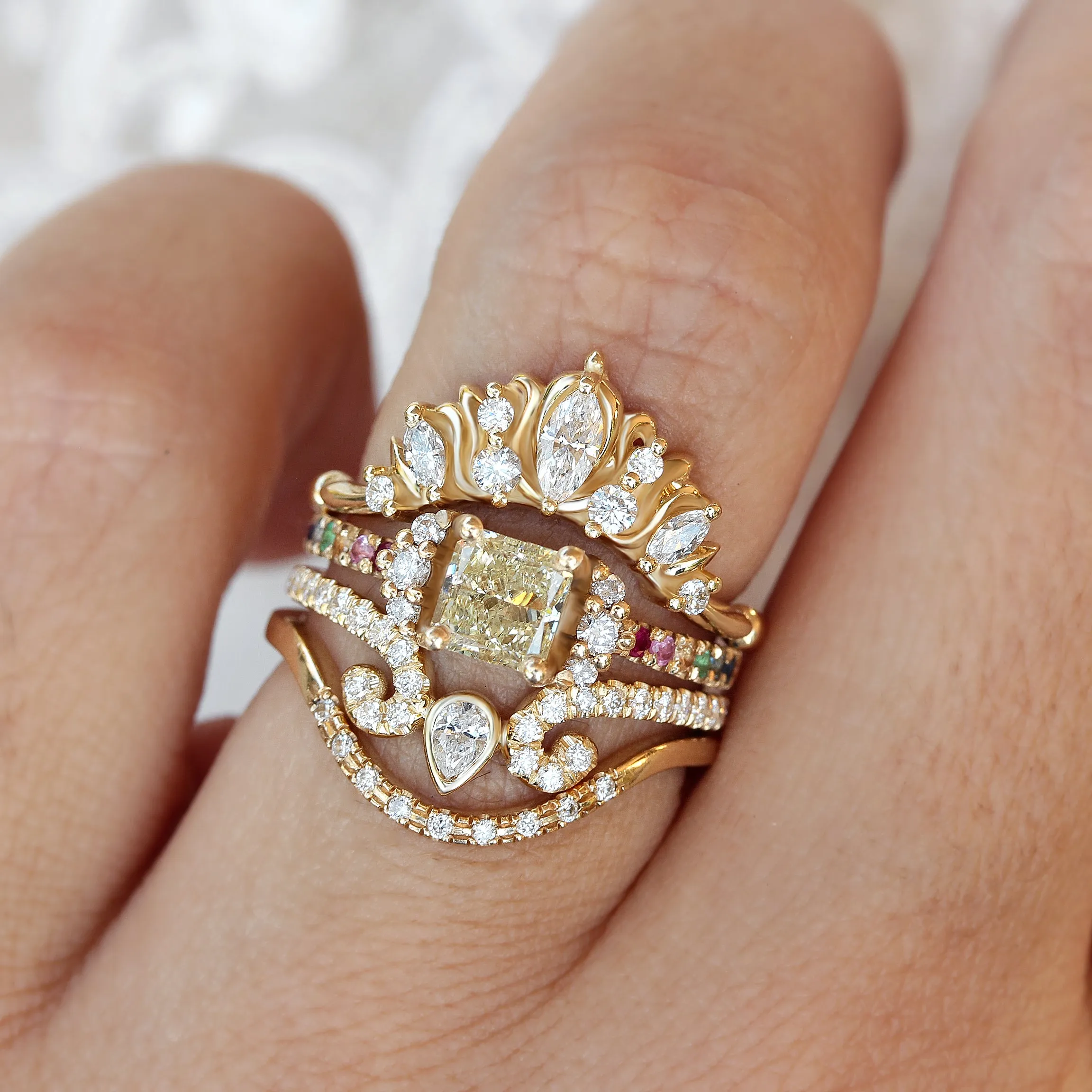 Princess yellow diamond rainbow engagement ring, Parvati ♥