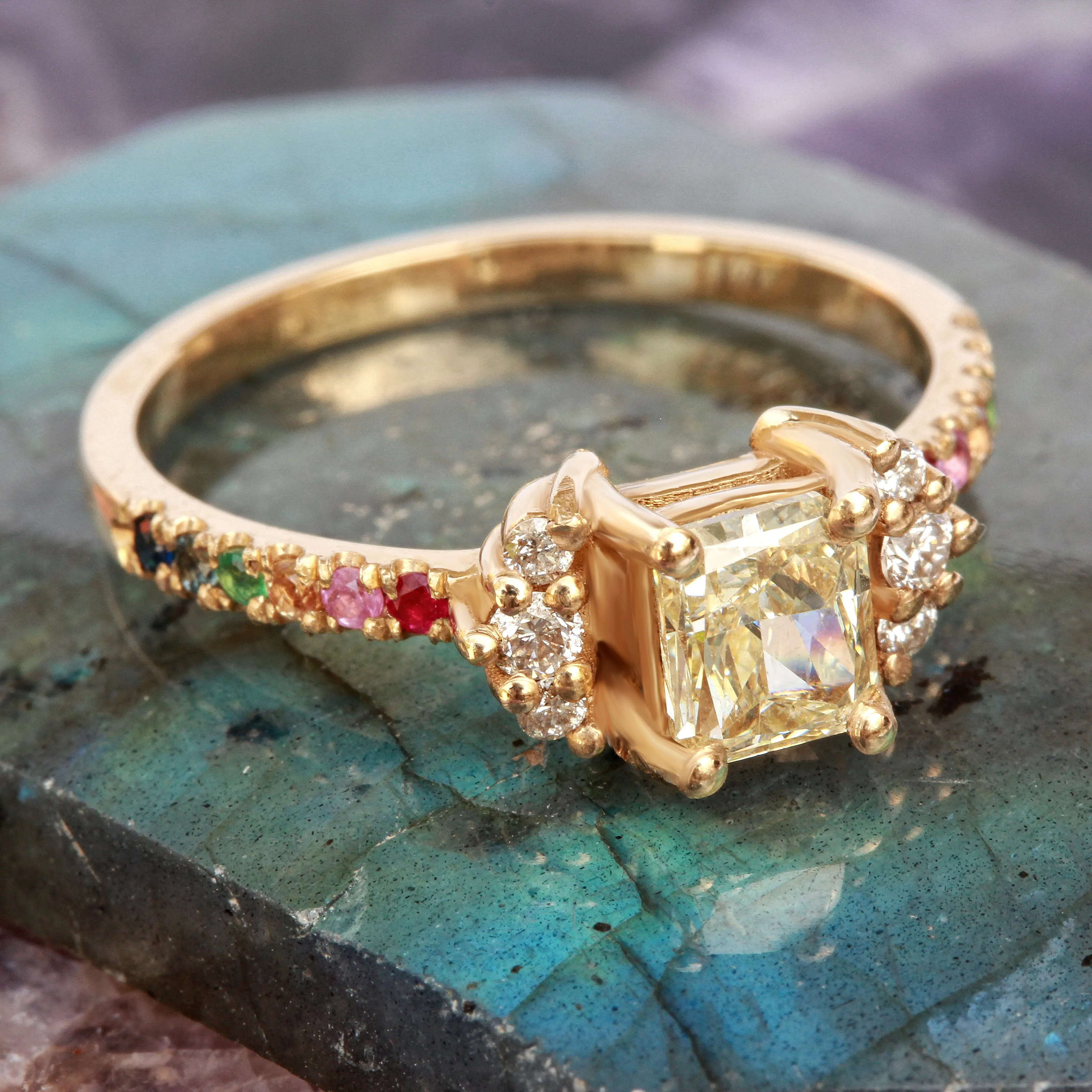 Princess yellow diamond rainbow engagement ring, Parvati ♥