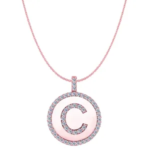 "C" Diamond Initial 14K Rose Gold Disk Pendant (0.55ct)