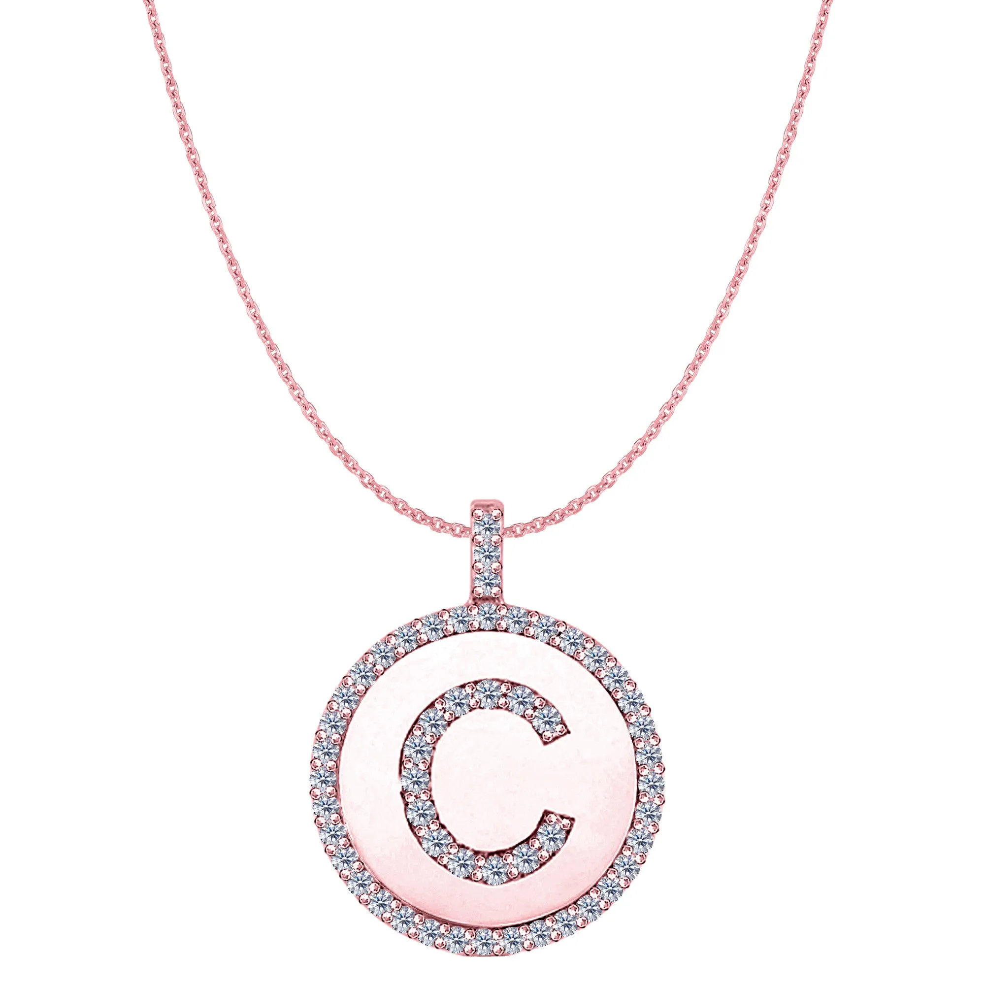 "C" Diamond Initial 14K Rose Gold Disk Pendant (0.55ct)