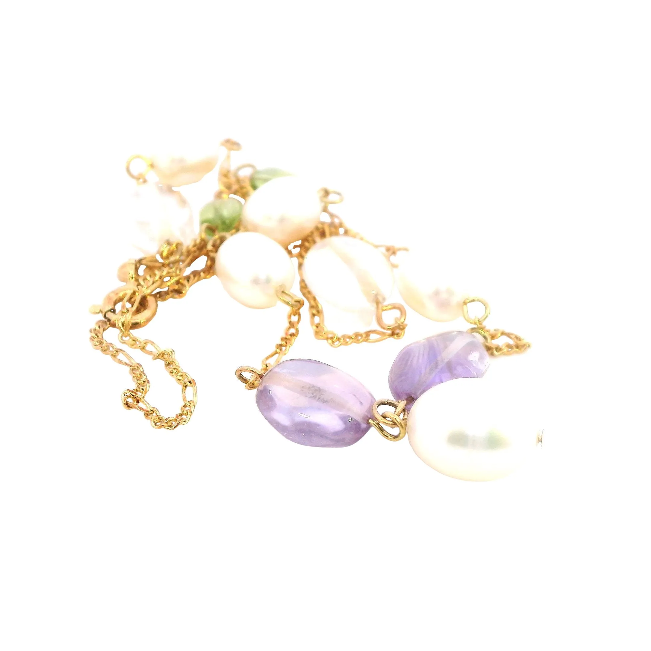 "Enchanting 14ct Yellow Gold Pearl & Gemstone Necklace - Certified Luxe Elegance"