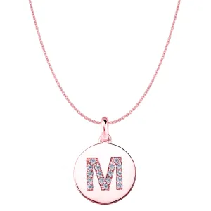 "M" Diamond Initial 14K Rose Gold Disk Pendant (0.17ct)