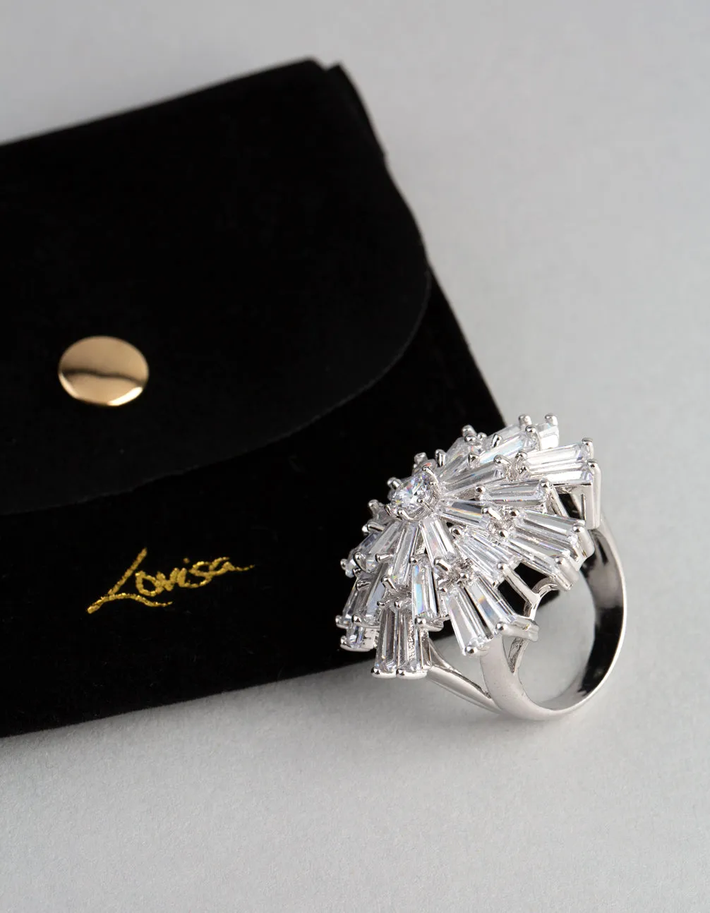 Rhodium Cubic Zirconia Statement Starbust Cocktail Ring