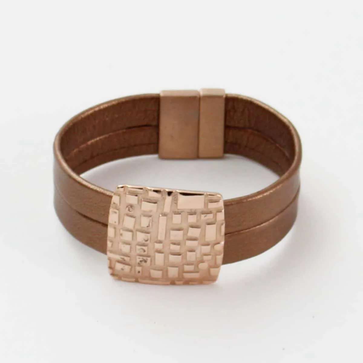 Rose Gold Bronze Leather Bracelet by Sylca