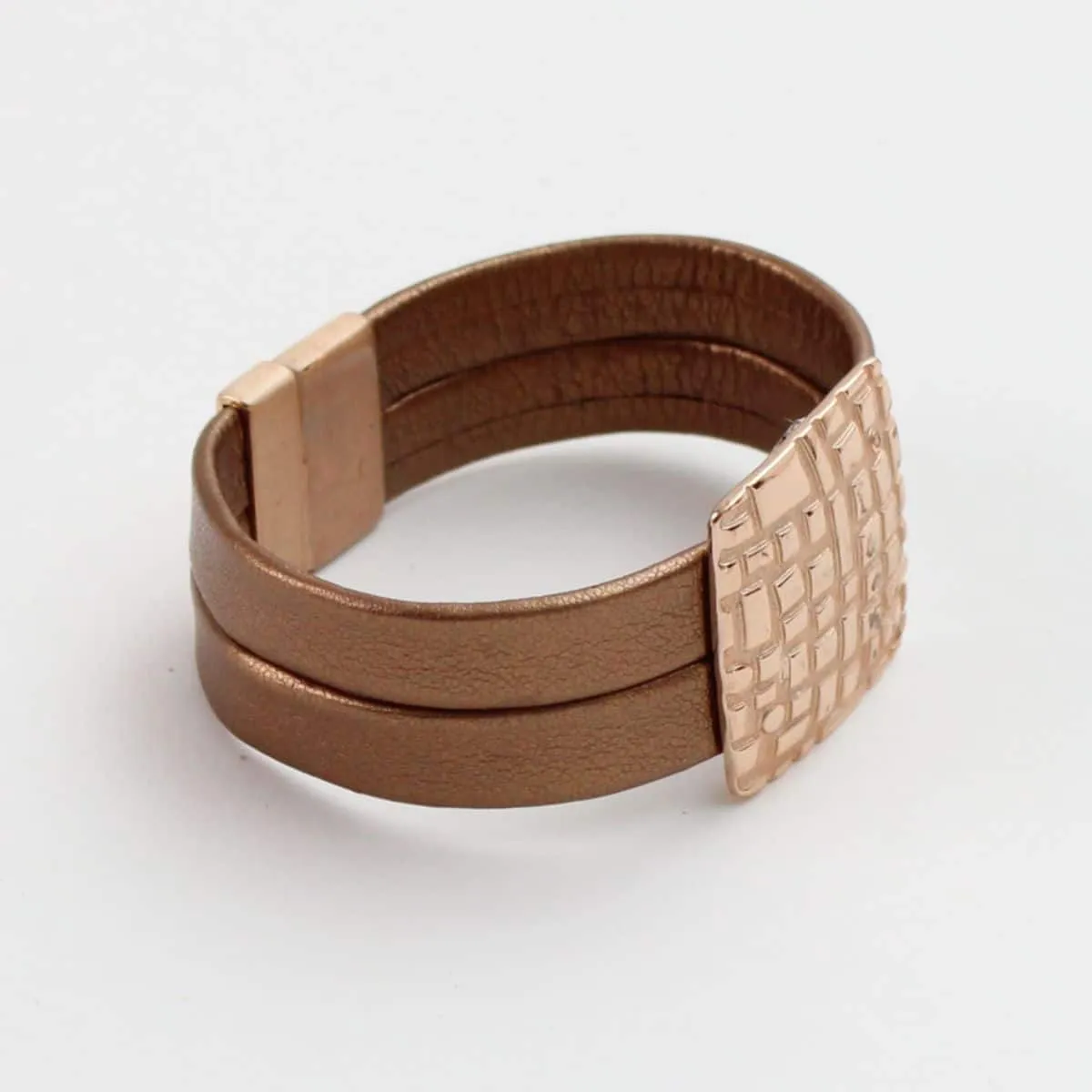 Rose Gold Bronze Leather Bracelet by Sylca