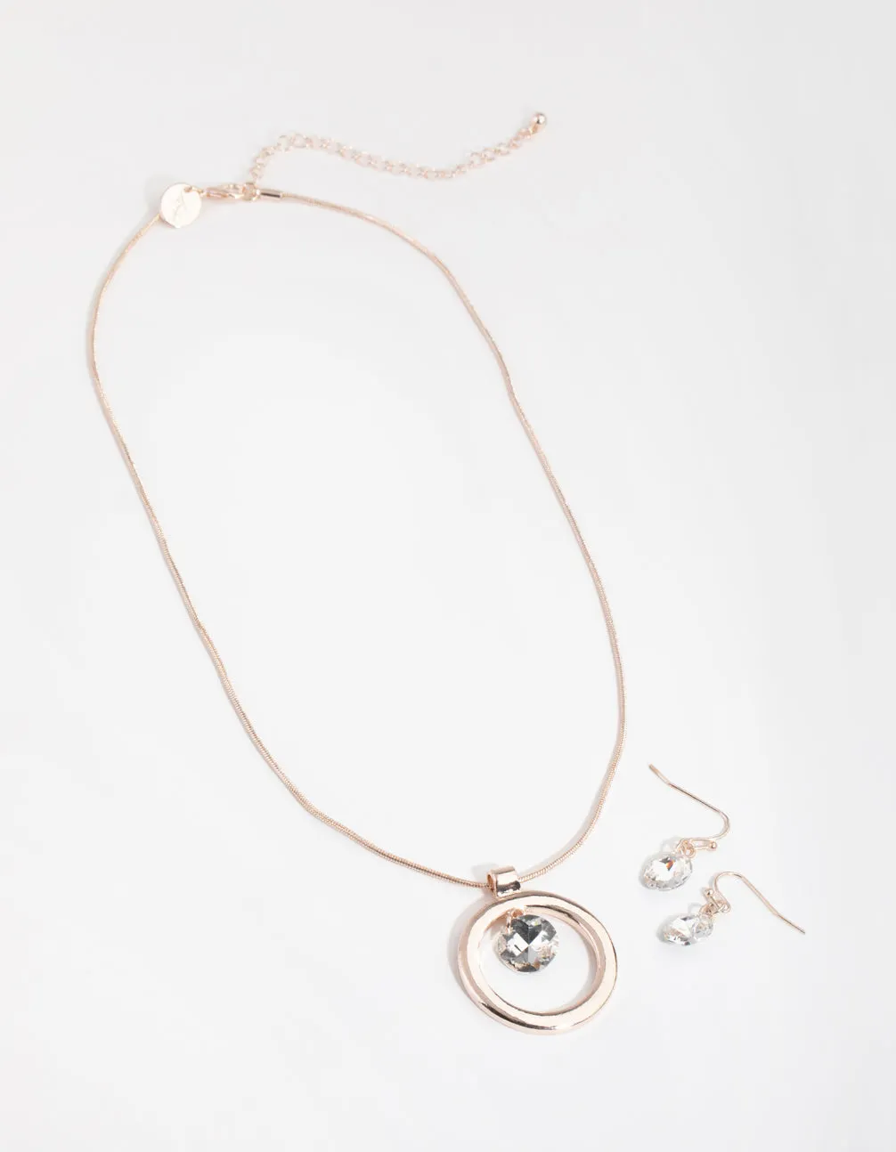 Rose Gold Open Circle Gem Necklace & Earrings