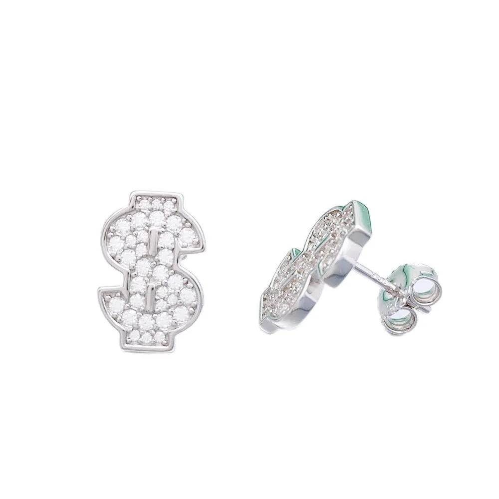 S925 Moissanite Dollar Sign Stud Earrings - VVS1