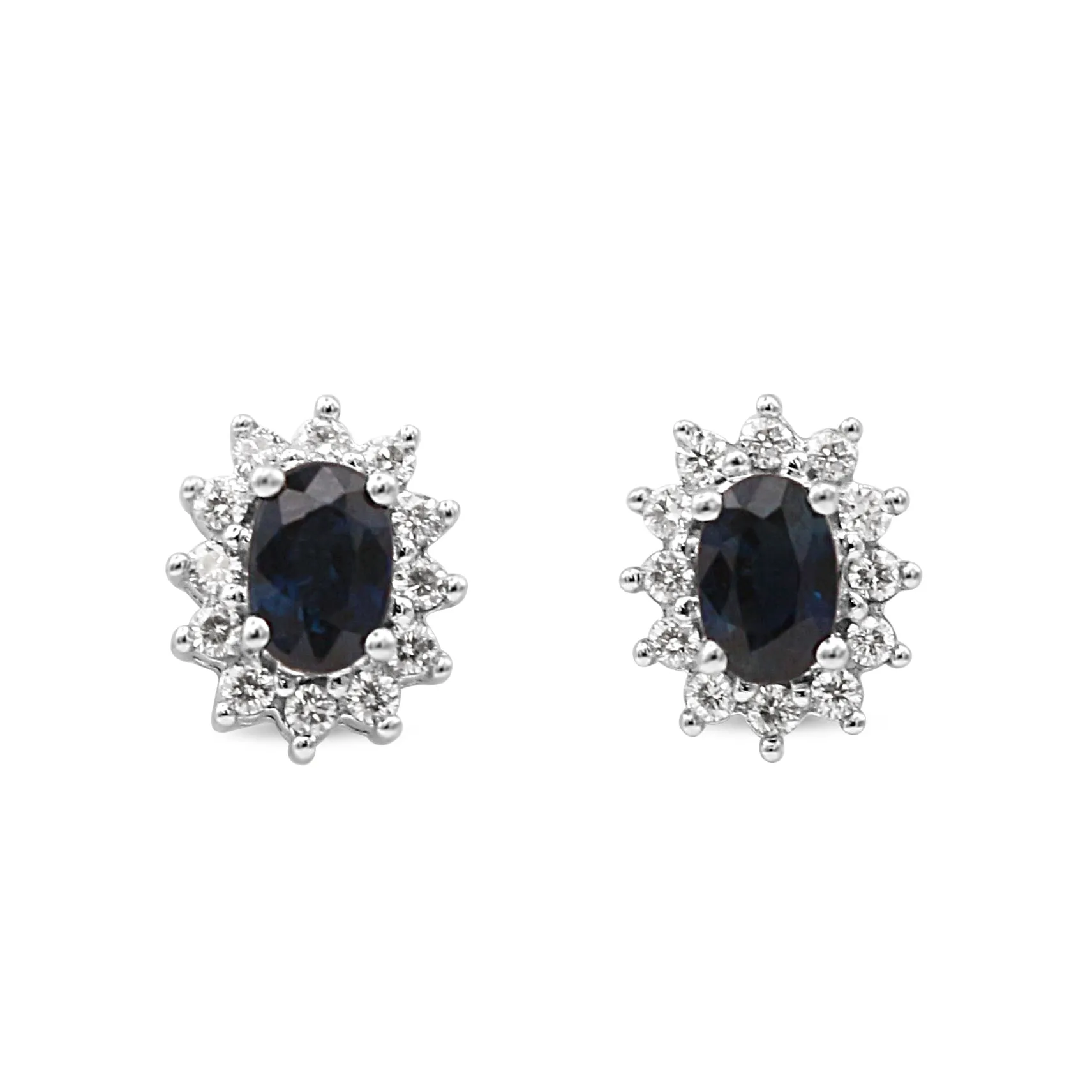 Sapphire & Diamond Cluster Earstuds - 18ct Yellow & White Gold