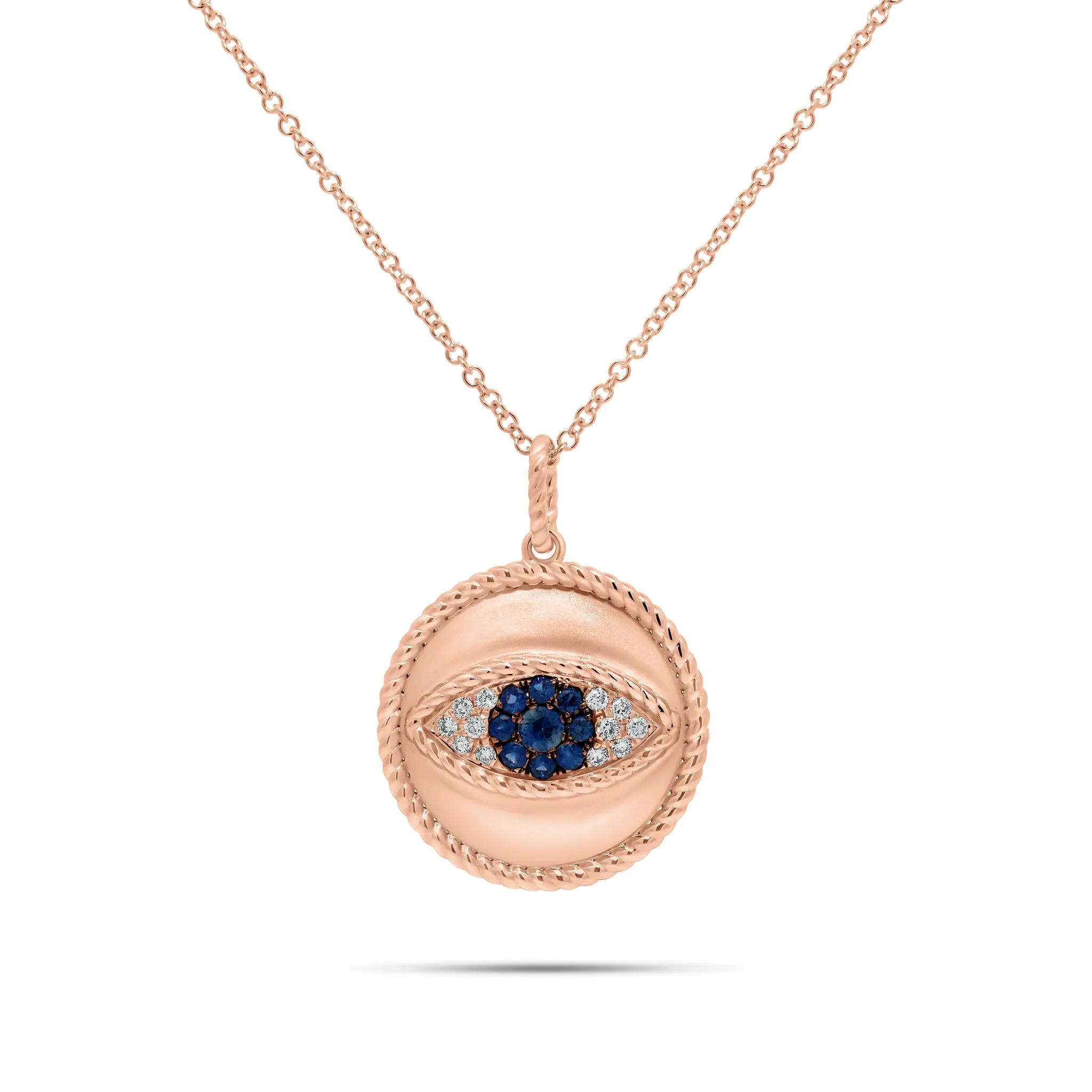 Sapphire & Diamond Evil Eye Pendant with Rope Edge