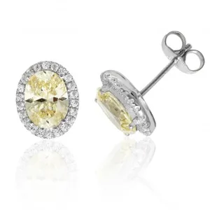 Silver & Co 925 Silver Oval Yellow Cubic Zirconia Halo Stud Earrings SEG0025YZ