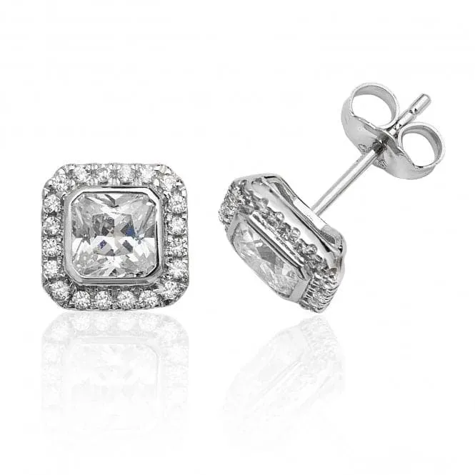 Silver & Co Bezel Set Halo Cubic Zirconia Stud Earrings with Square Cut SEG0003CZ