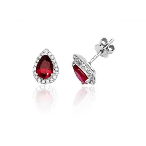 Silver & Co Halo Red CZ Stud Earrings with Claw Setting - Pear Shape - SEG0015RU