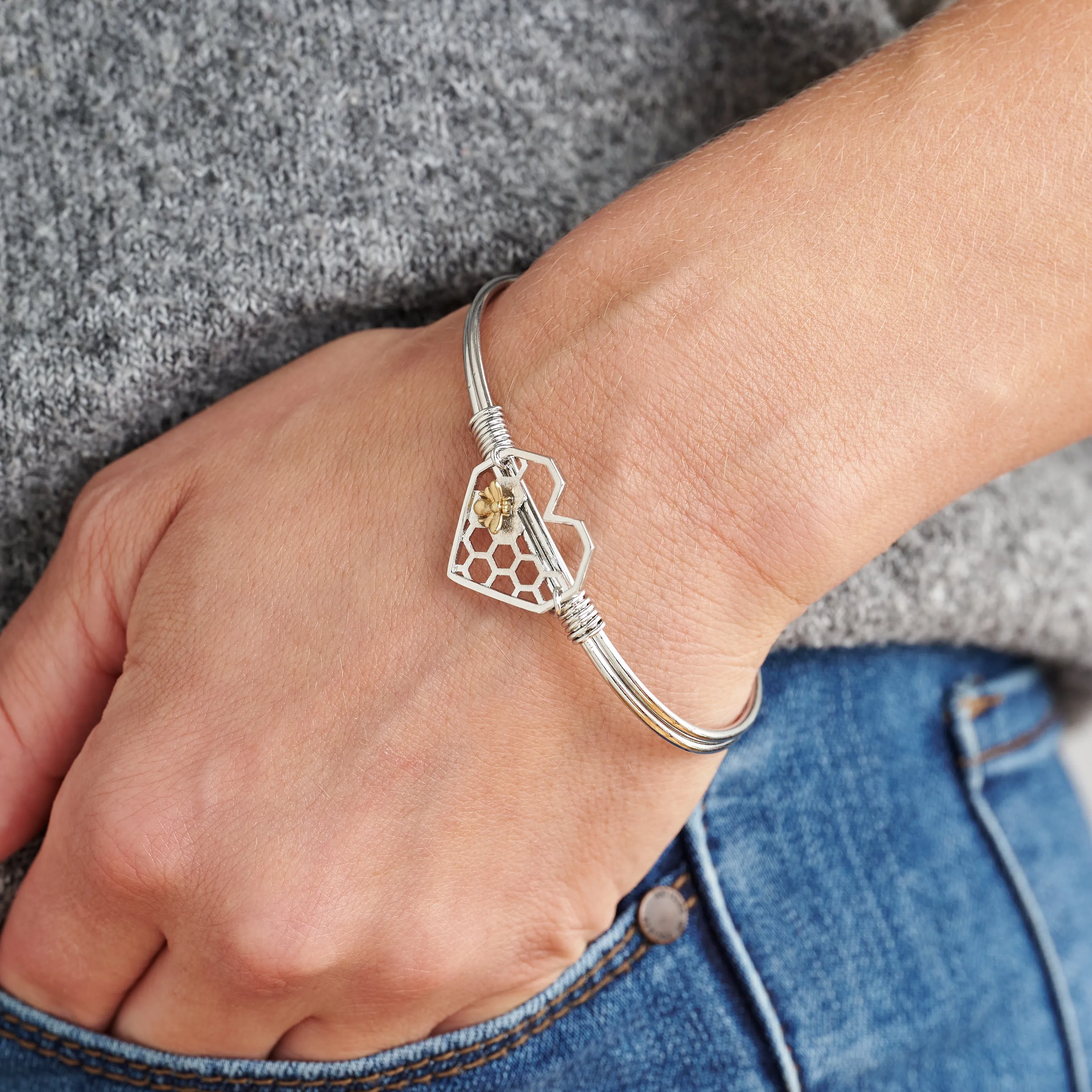 Silver Honeycomb Heart Bracelet