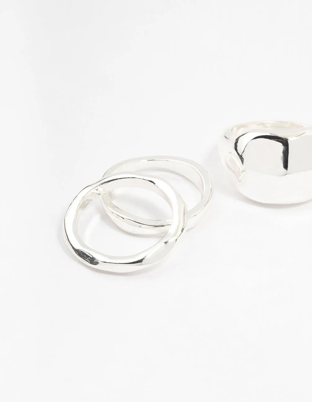 Silver Plated Bold Molten Rings 4-Pack