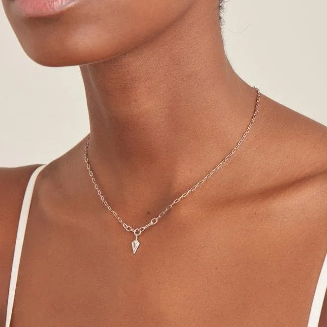 Silver Sparkle Drop Pendant Chunky Chain Necklace N041-02H-W