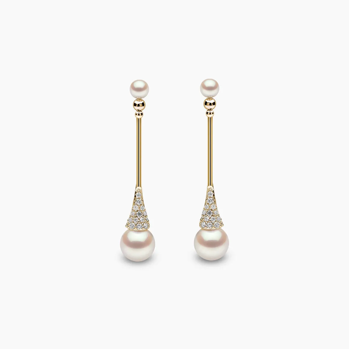 Sleek 18K Gold Double Pearl and Diamond Earrings