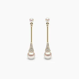 Sleek 18K Gold Double Pearl and Diamond Earrings