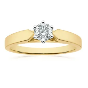 Solitaire 9ct Two Tone Gold Round Cut 0.50 Carat tw Diamond Ring