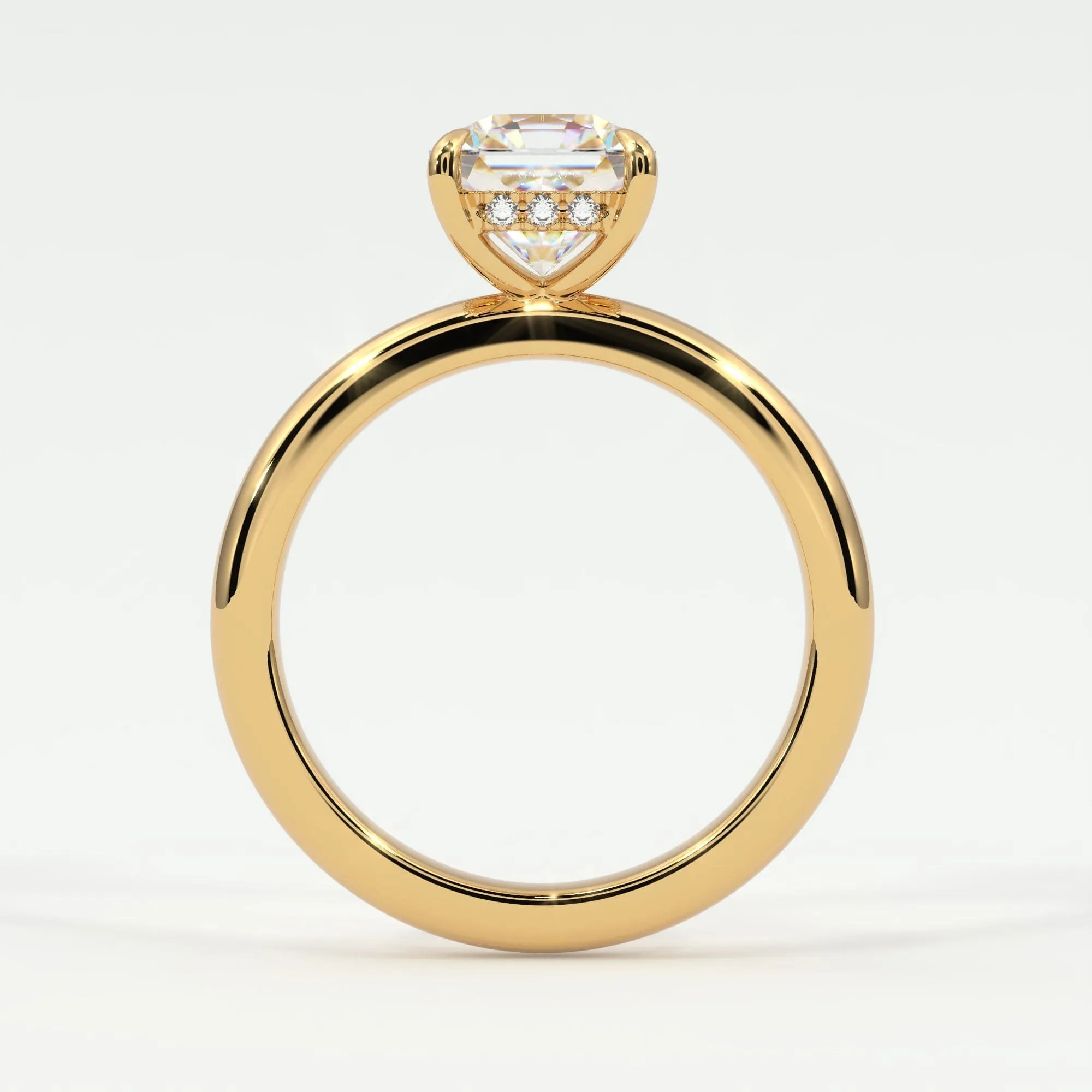 Square Radiant Cut Pave Diamond Hidden Halo, Gold Band