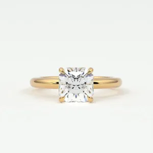 Square Radiant Cut Pave Diamond Hidden Halo, Gold Band