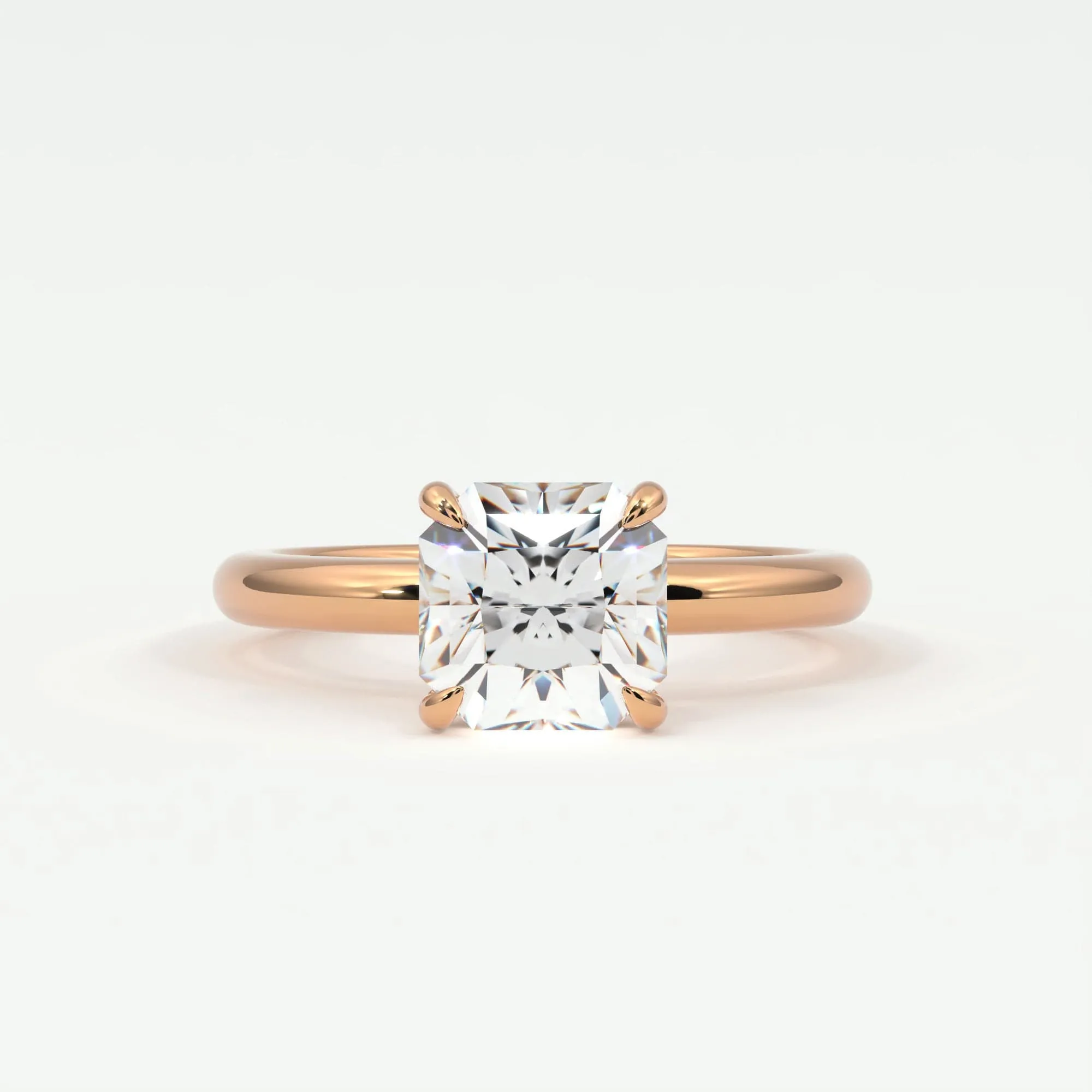 Square Radiant Cut Pave Diamond Hidden Halo, Gold Band