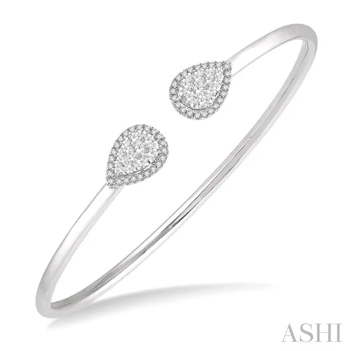 STACKABLE PEAR SHAPE HALO LOVEBRIGHT ESSENTIAL DIAMOND OPEN CUFF BANGLE